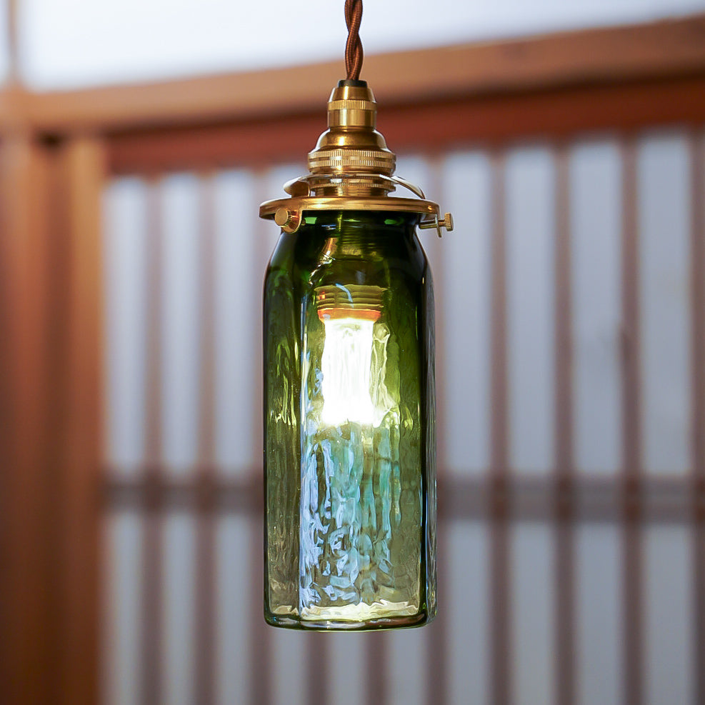 【予約販売】八角細筒瓶（緑透き被せ）　安土草多　ガラスペンダントライト　照明