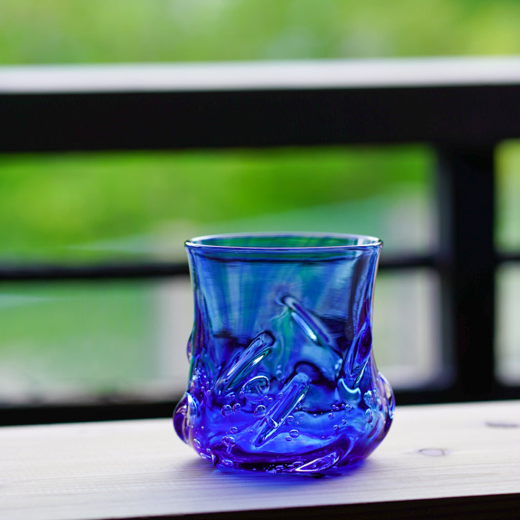 さざなみロックグラス｜WATARI GLASS studio｜吹きガラスの酒器